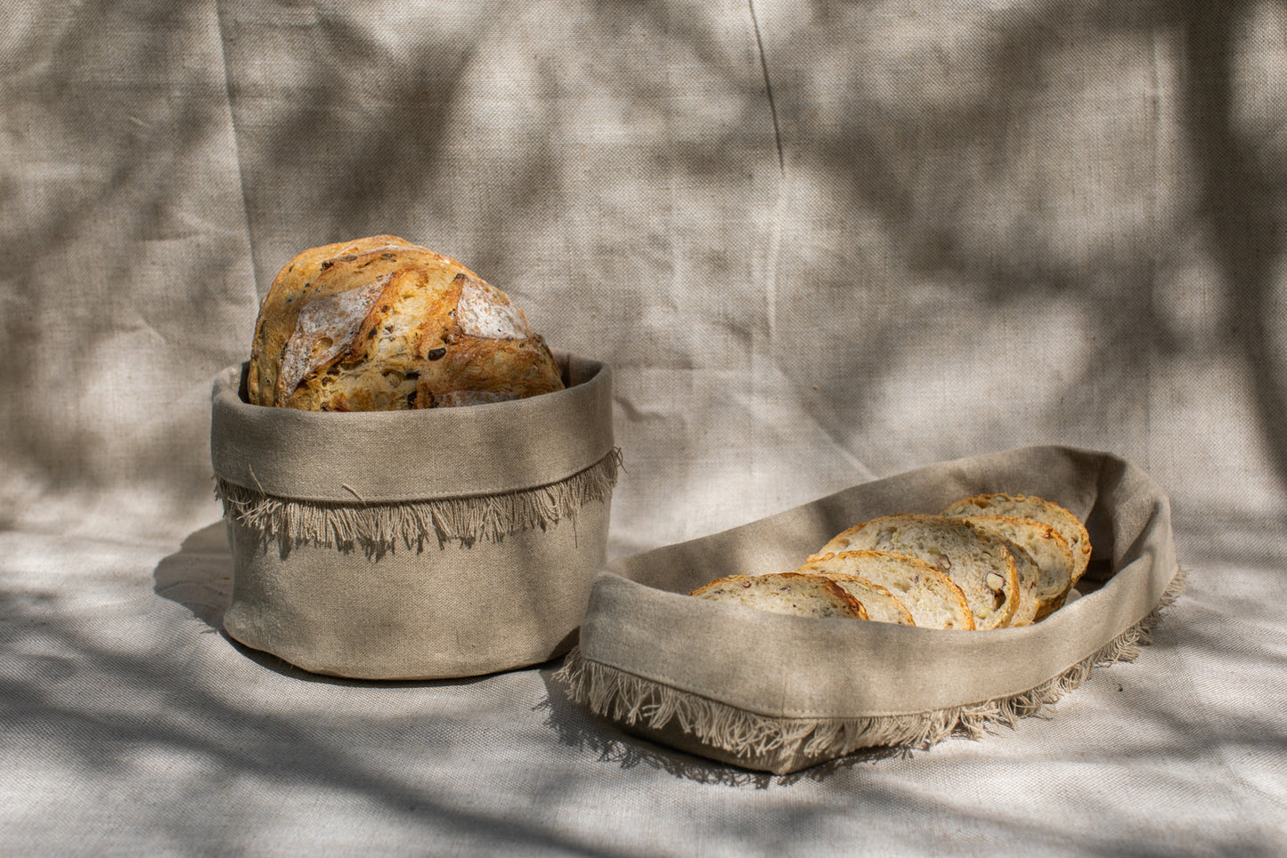 Paneras de lino Beige español - Colección Deshilado