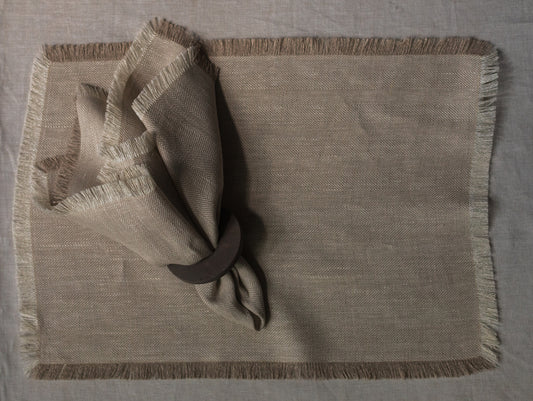 Servilletas / Individuales Beige palmeado de lino sueco - Colección Deshilada