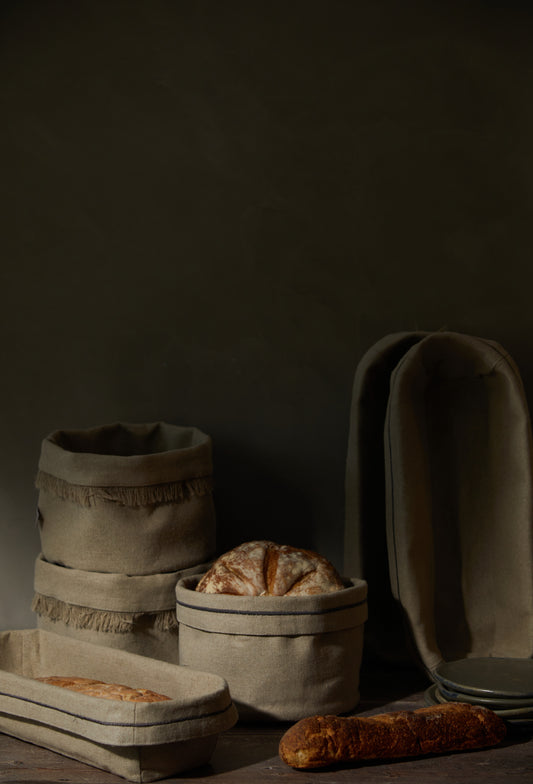 Paneras de lino beige español - Colección Festón