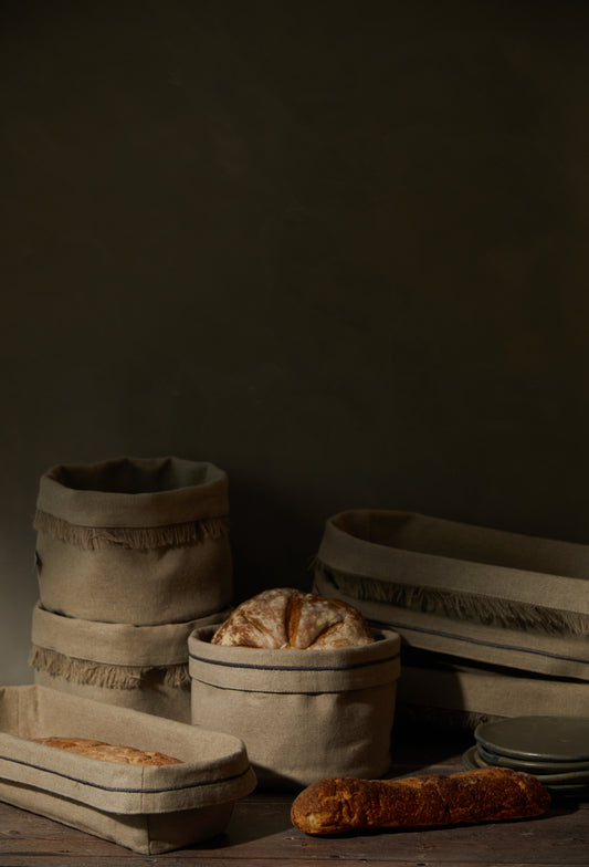 Paneras de lino beige español - Colección Festón