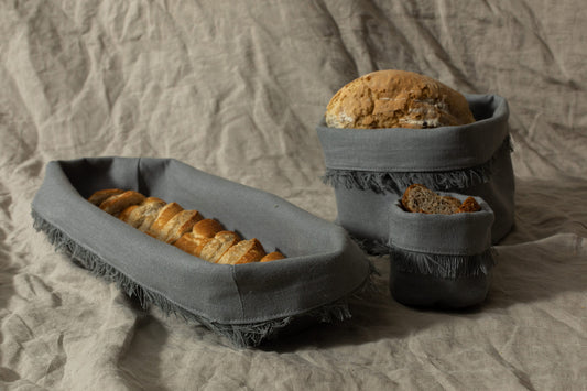 Paneras de lino Gris azulado español - Colección Deshilado